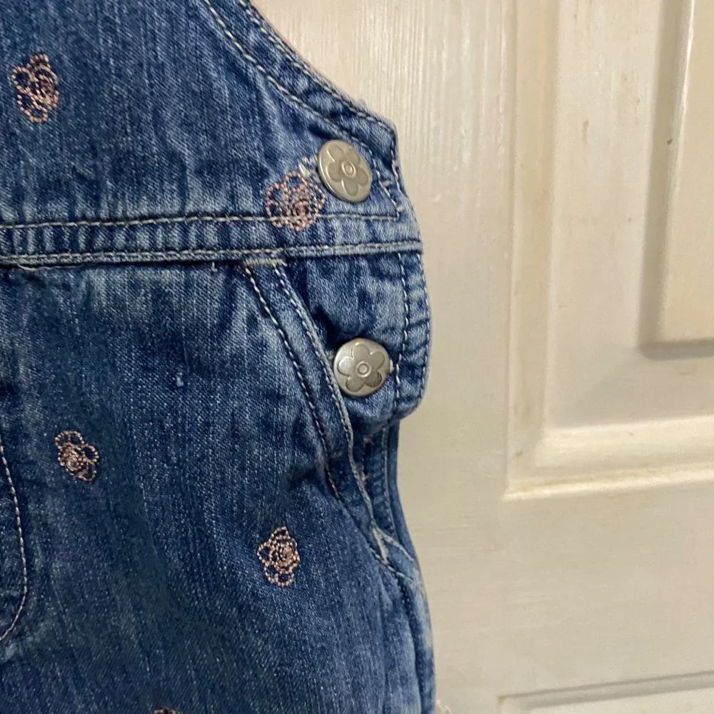 Carter's Baby 18 Months‎ Floral Embroidered Ruffled Pockets Overalls Denim Jeans